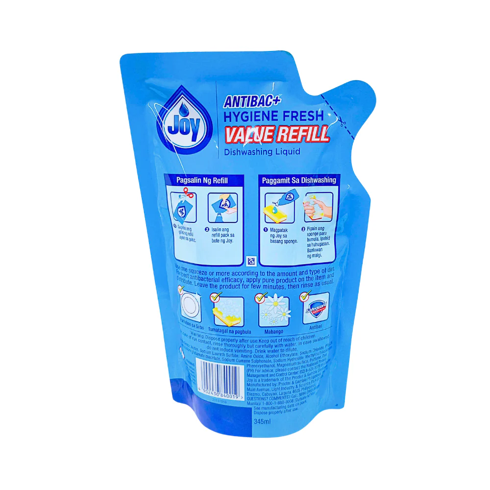 Joy Dishwashing Liquid Pouch Antibac 345ml - Image 2