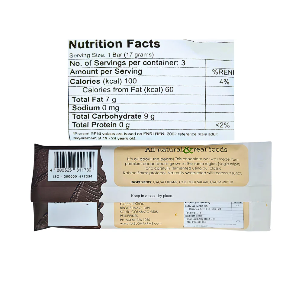 Kablon Chocolate Bar 60% Dark Chocolate With Coconut Sugar 48g - Image 2