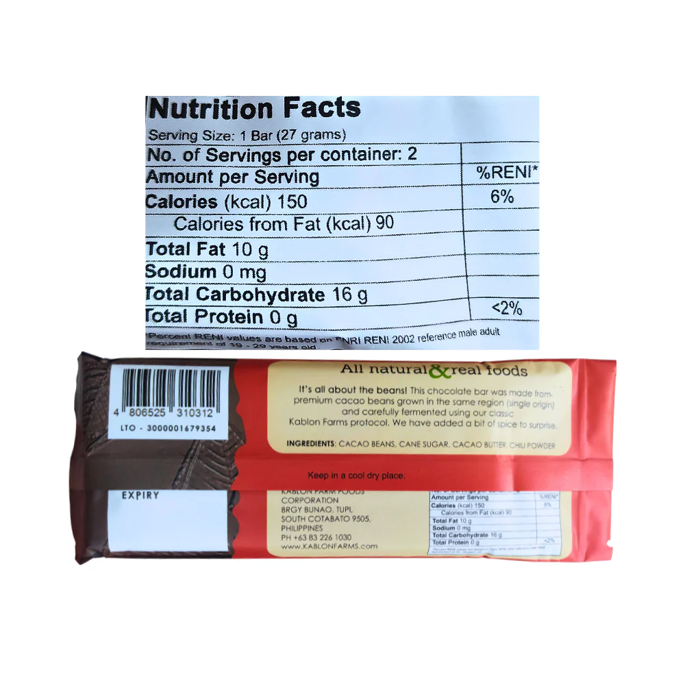 Kablon Chocolate Bar 60% Dark Chocolate Spicy 48g - Image 2