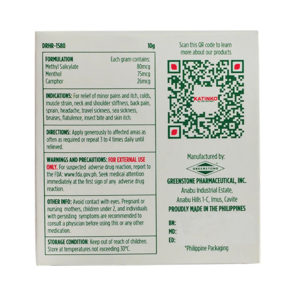Katinko Ointment Camphor + Menthol + Methyl Salicylate Ointment 10g - Image 2