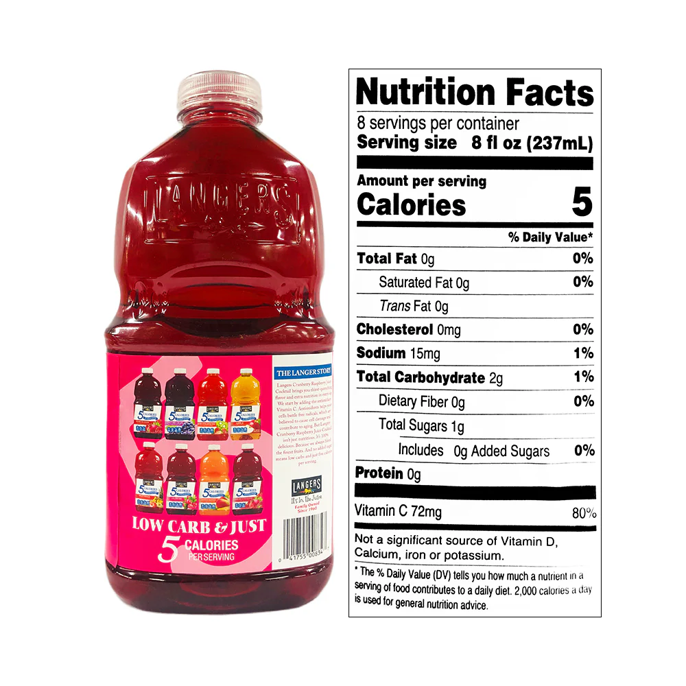Langers 5 Calories Cranberry Raspberry Juice Cocktail - Image 2