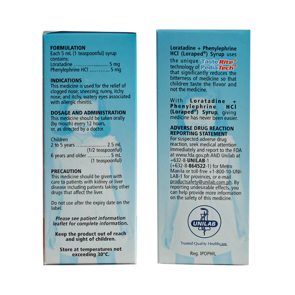 Loraped Loratadine Phenylephrine HCI Syrup 5mg/5ml 60ml - Image 2