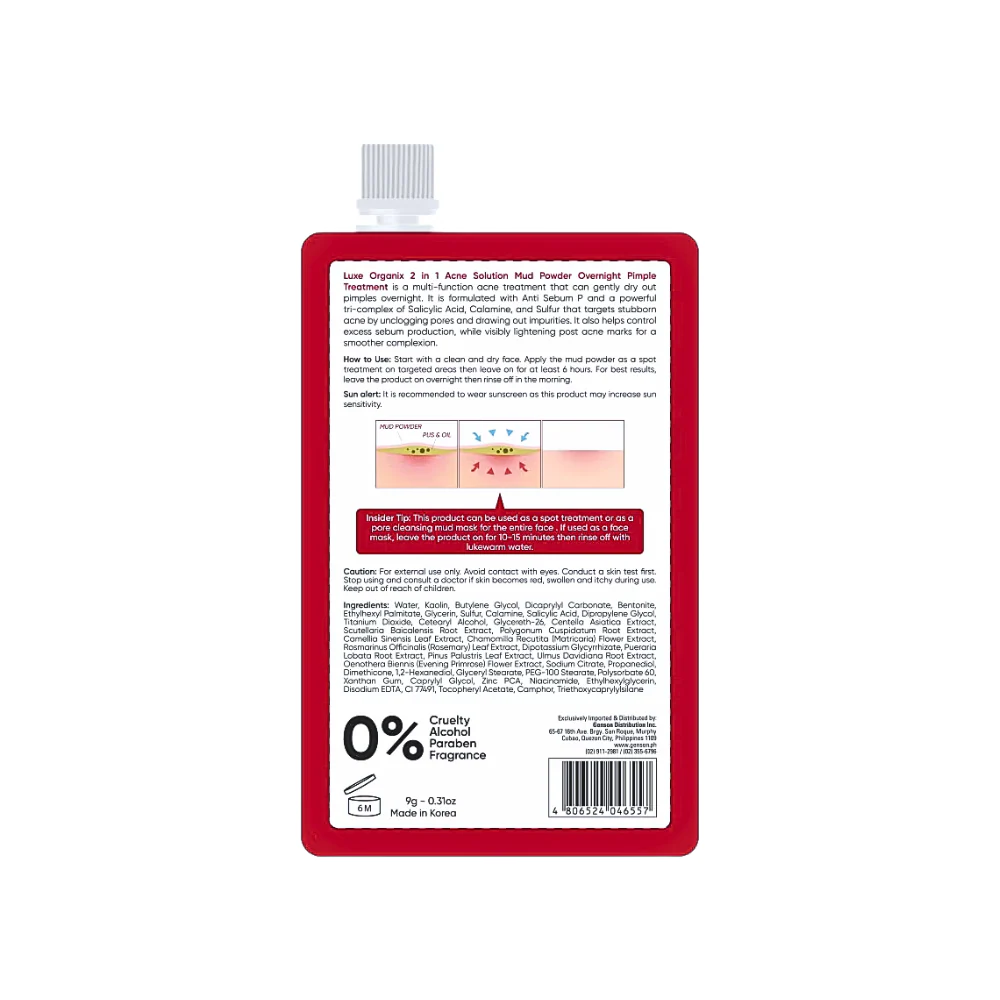 Luxe Organix 2in1 Acne Solution Mud Powder Overnight Pimple Treatment 9g - Image 3