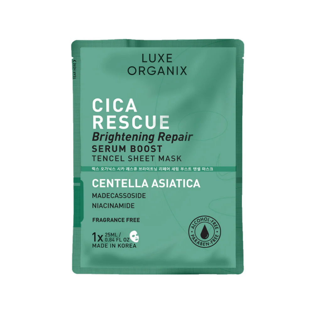 Luxe Organix Cica Rescue Brightening Repair Serum Boost Sheet Mask 25ml - Image 2