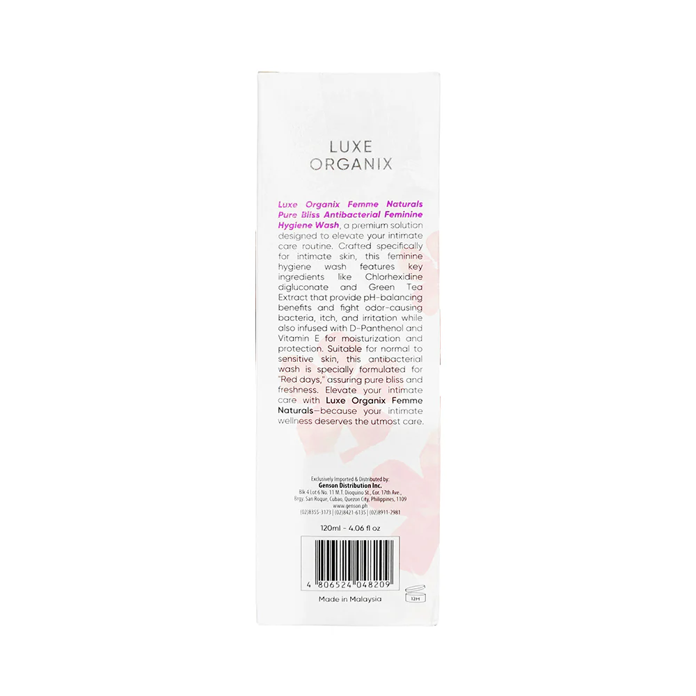 Luxe Organix Femme Naturals Antibacterial Feminine Wash Pure Bliss 120ml - Image 4