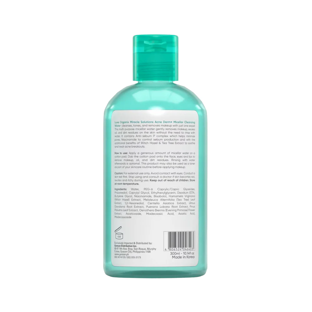 Luxe Organix Miracle Solutions Acne Derm+ Micellar Cleansing Beauty Water 300ml - Image 3
