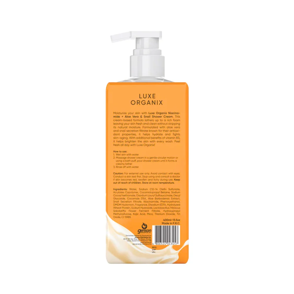 Luxe Organix Niacinamide + Aloe Vera And Snail + Kojic Acid Shower Cream 400ml - Image 3