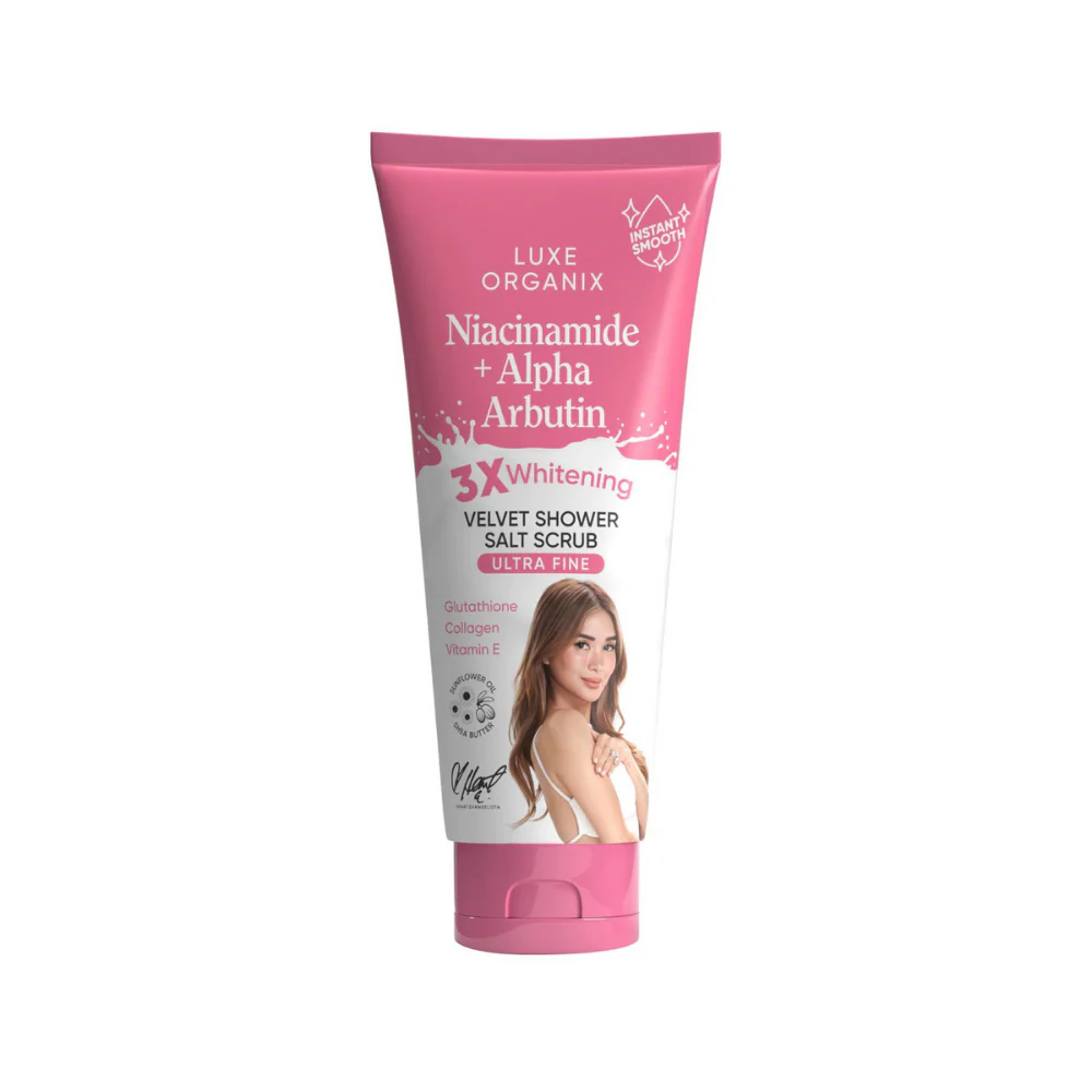 Luxe Organix Niacinamide + Alpha Arbutin Velvet Shower Salt Scrub 320g - Image 2