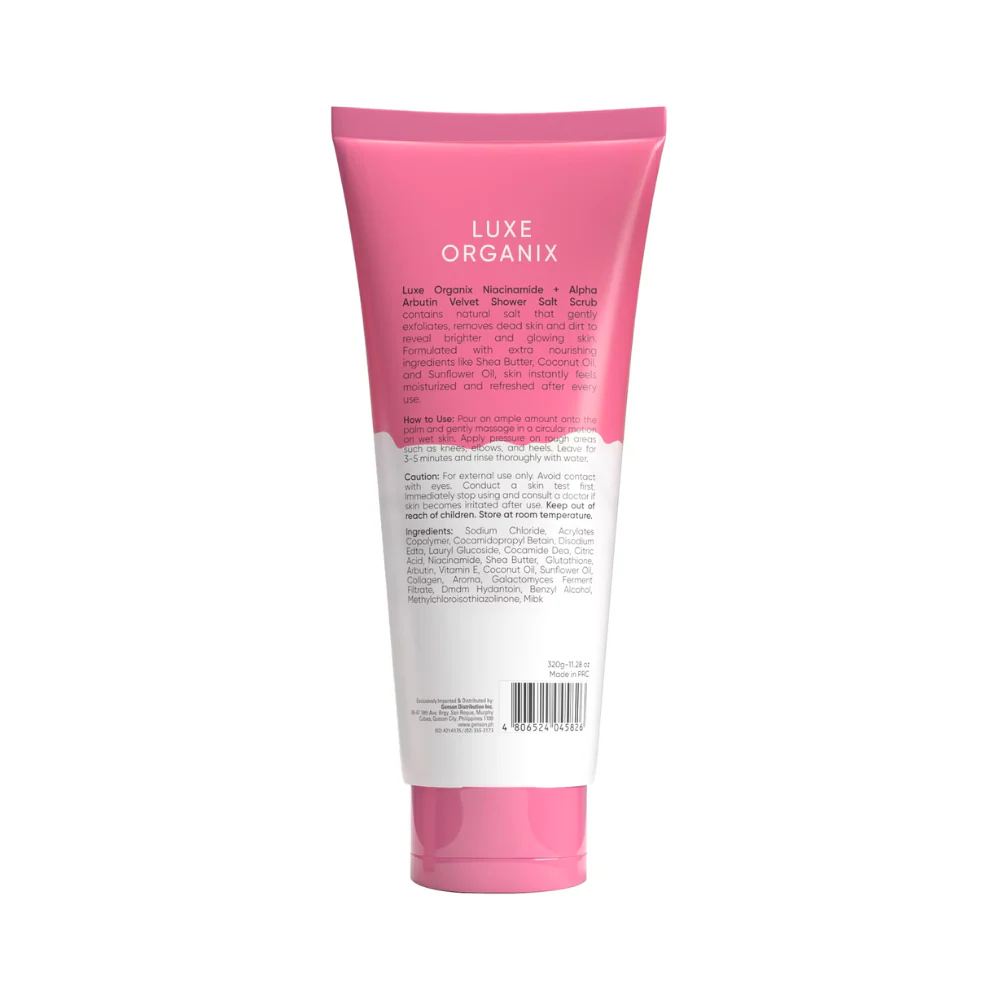 Luxe Organix Niacinamide + Alpha Arbutin Velvet Shower Salt Scrub 320g - Image 3