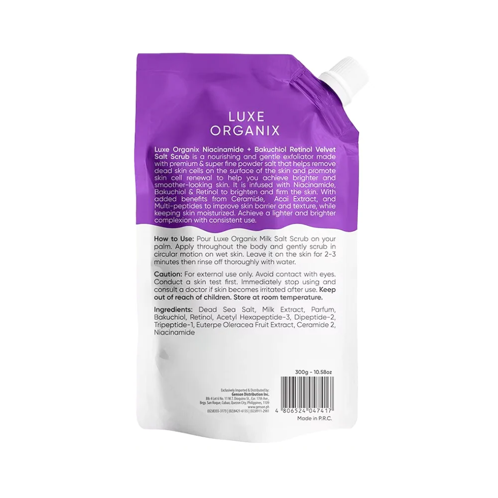 Luxe Organix Niacinamide + Bakuchiol Retinol Velvet Salt Scrub 300g - Image 3