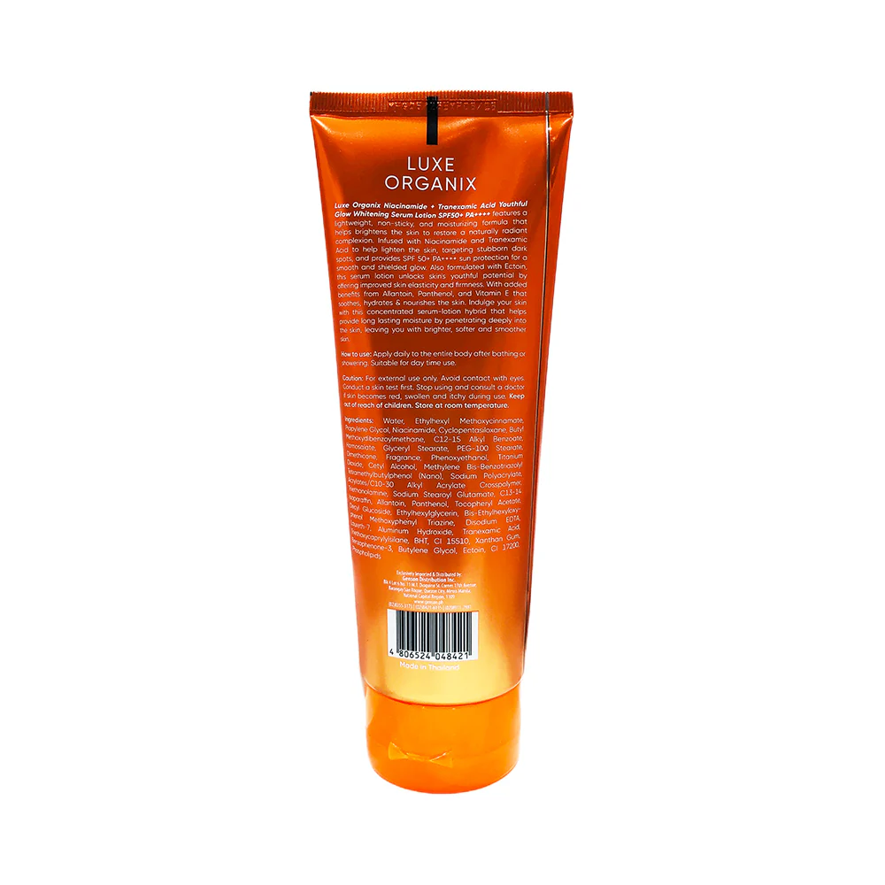 Luxe Organix Niacinamide + Tranexamic Acid Youthful Glow Whitening Serum Lotion SPF50 PA++++ 200ml - Image 3