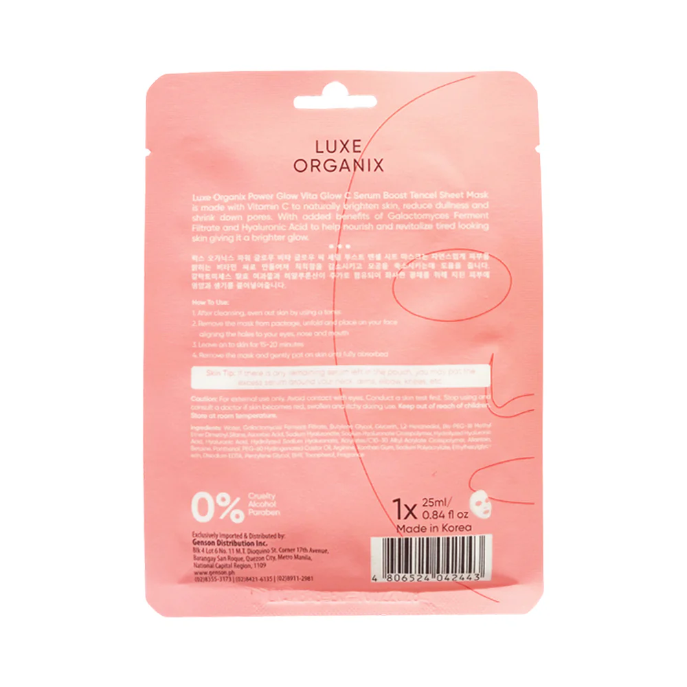 Luxe Organix Power Glow Serum Boost Tencel Sheet Mask 25ml - Image 3