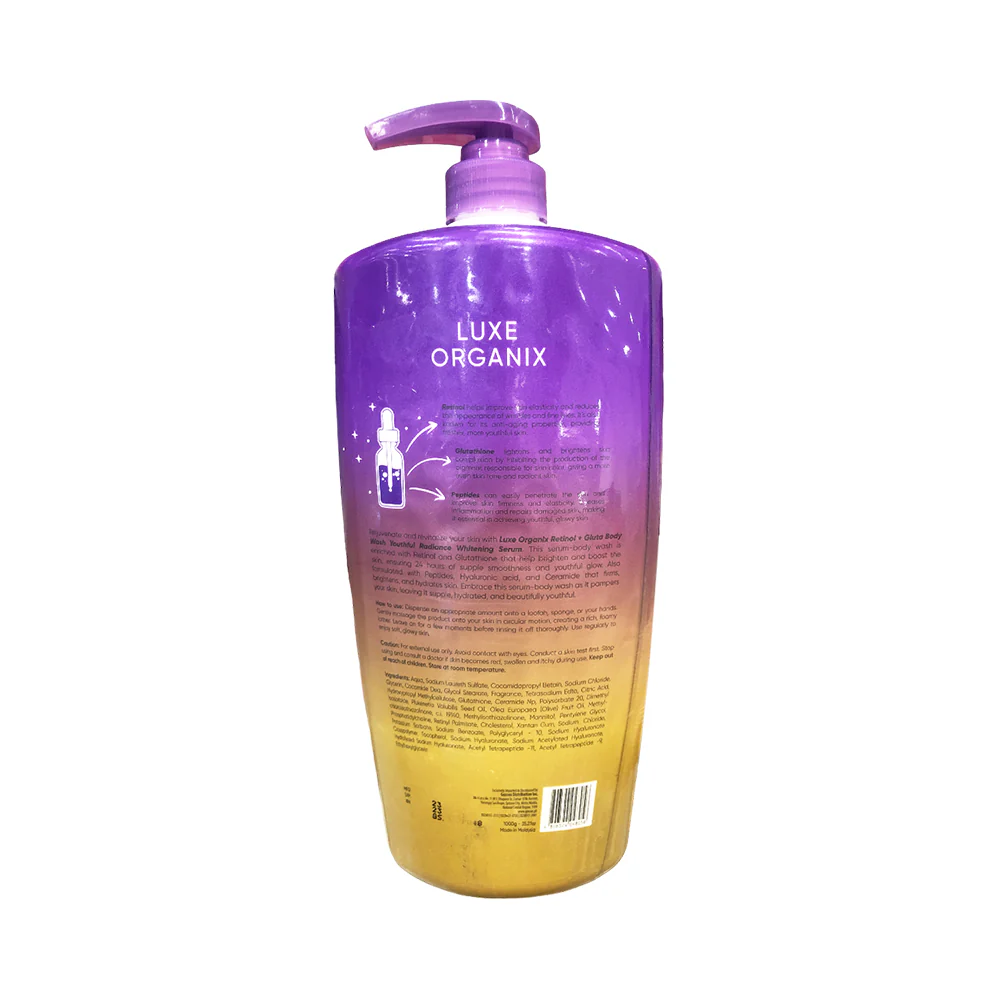 Luxe Organix Retinol + Gluta Body Wash Youthful Radiance Whitening Serum 1000g - Image 3