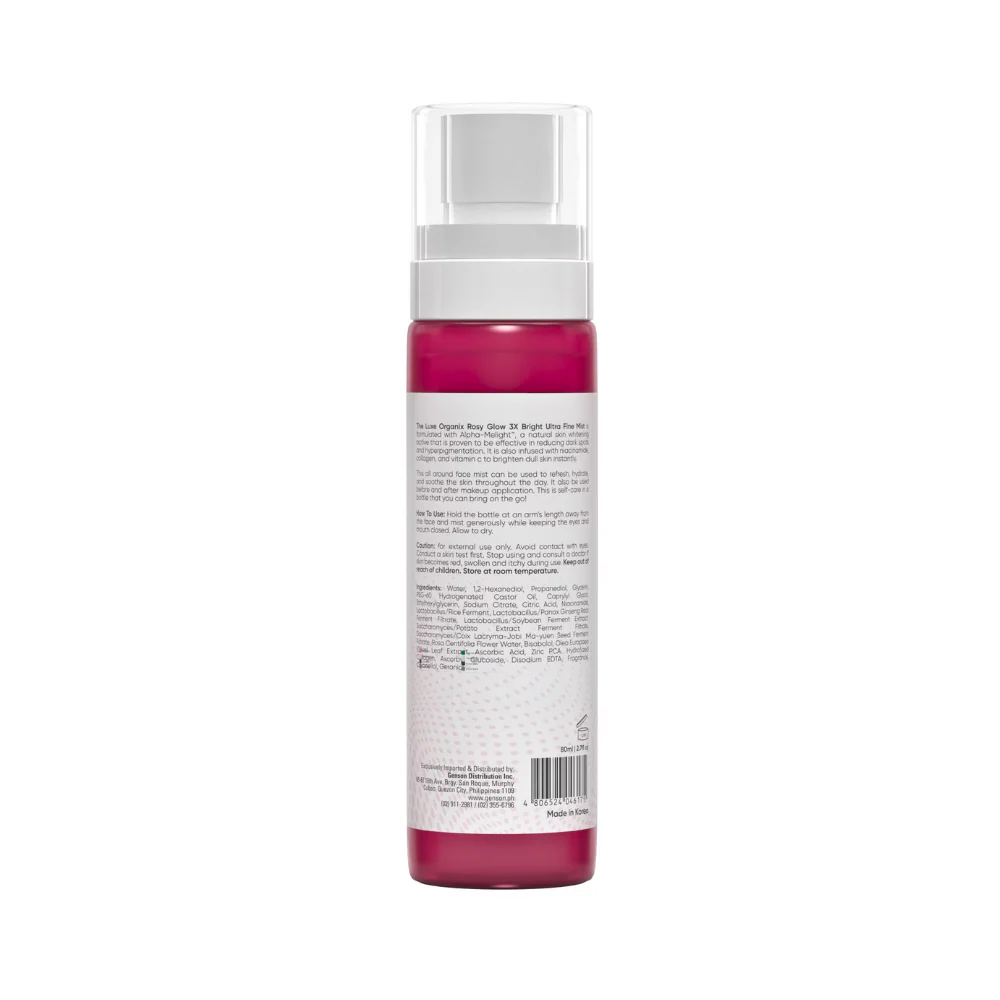 Luxe Organix Rosy Glow 3x Bright Ultra Fine Mist 80ml - Image 3