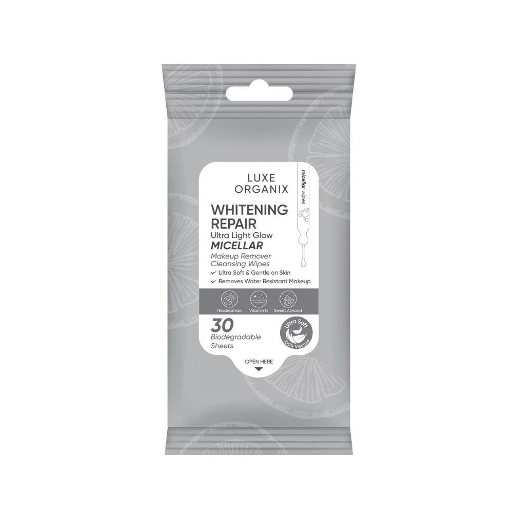 Luxe Organix Whitening Repair Ultra Light Glow Micellar Makeup Remover Cleansing Wipes 30's - Image 2