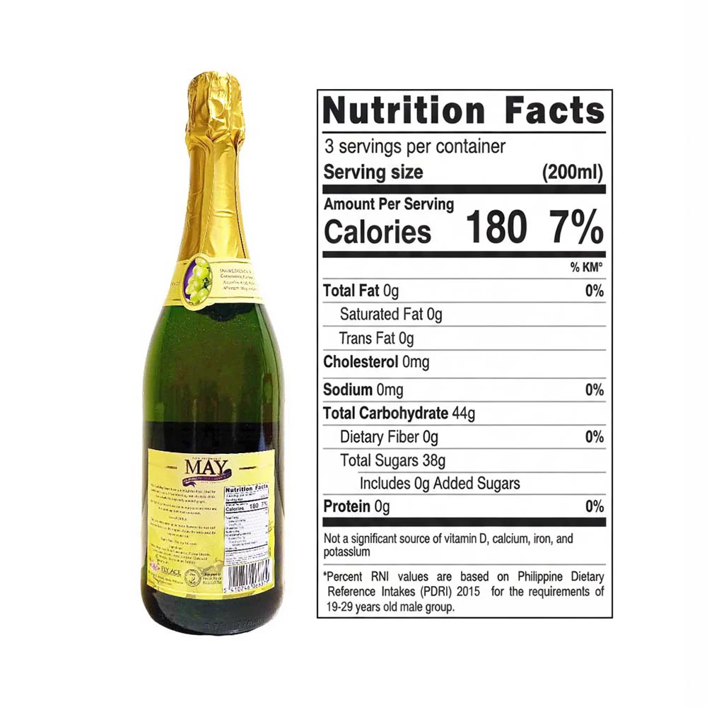 May 100% Sparkling Juice White Grape 750ml - Image 2