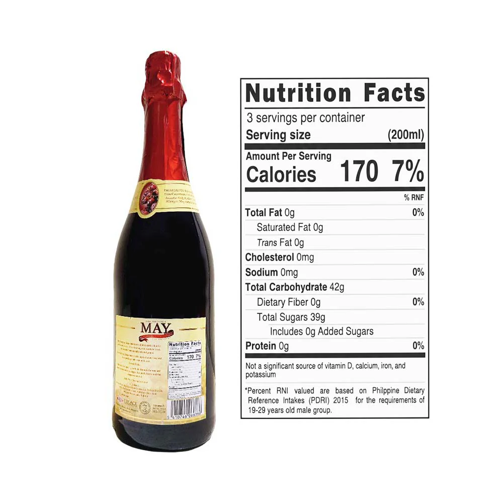 May 100% Sparkling Red Grape Juice 750ml - Image 2
