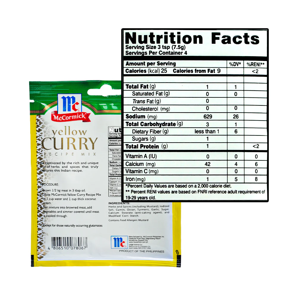McCormick Recipe Mix Yellow Curry 28g - Image 2
