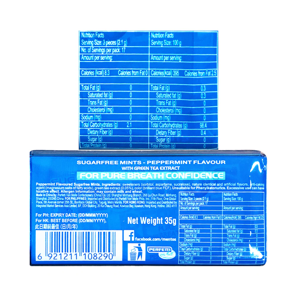 Mentos Candy Pure Fresh Sugar Free Peppermint Tin 35g - Image 2