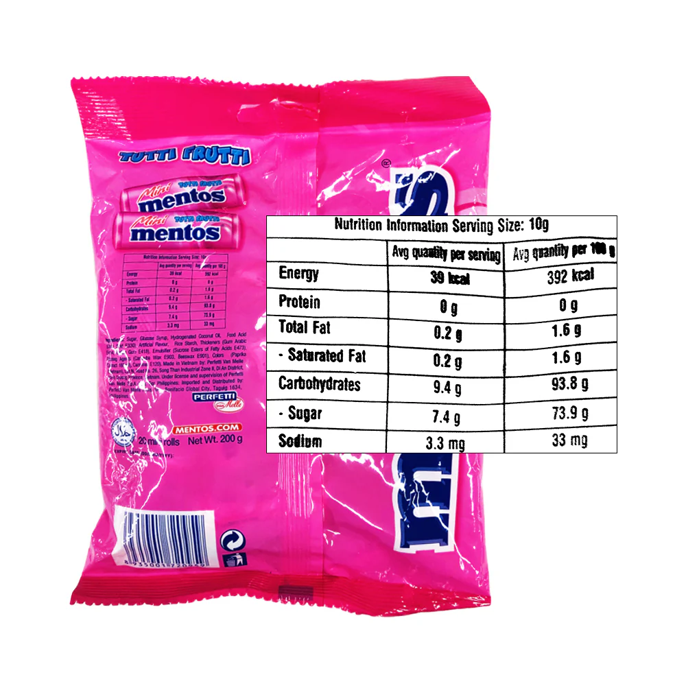 Mentos Mini Roll Candy Tutti Frutti 10g x 20's - Image 2