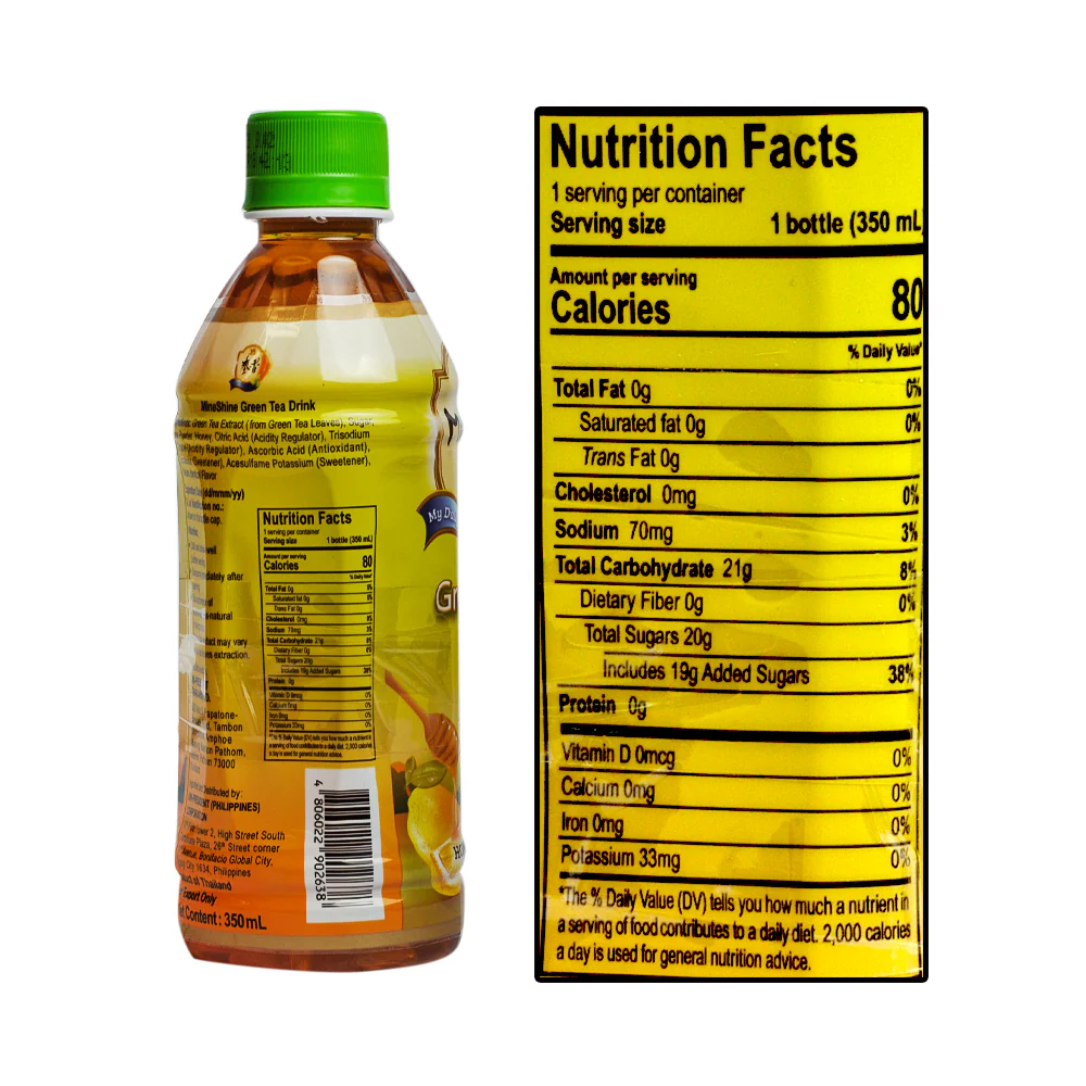 Mine Shine Green Tea Drink Honey Lemon 350ml - Image 2