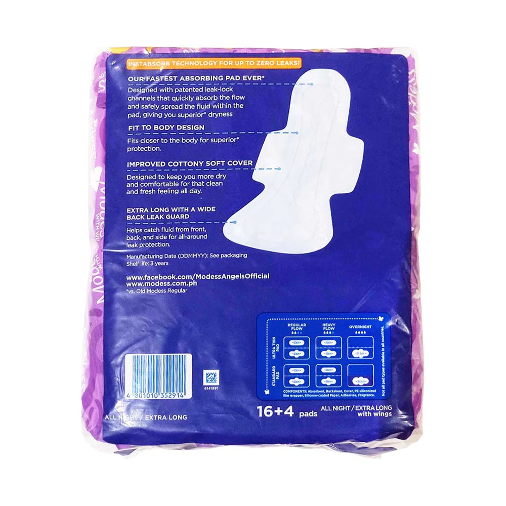 Modess All Night Sanitary Napkin With Wings Extra Long 20 Pads - Image 2
