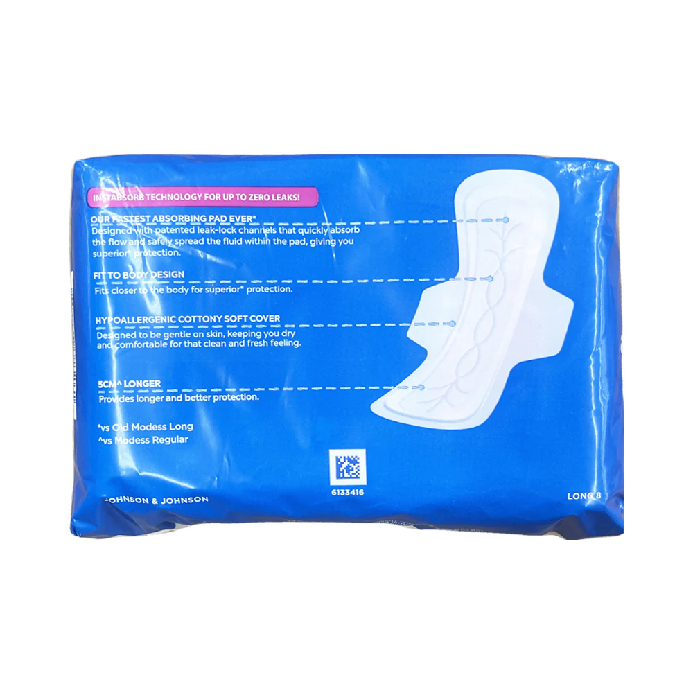 Modess Cottony Soft Cover Sanitary Napkin With Wings Long 8's - Image 2