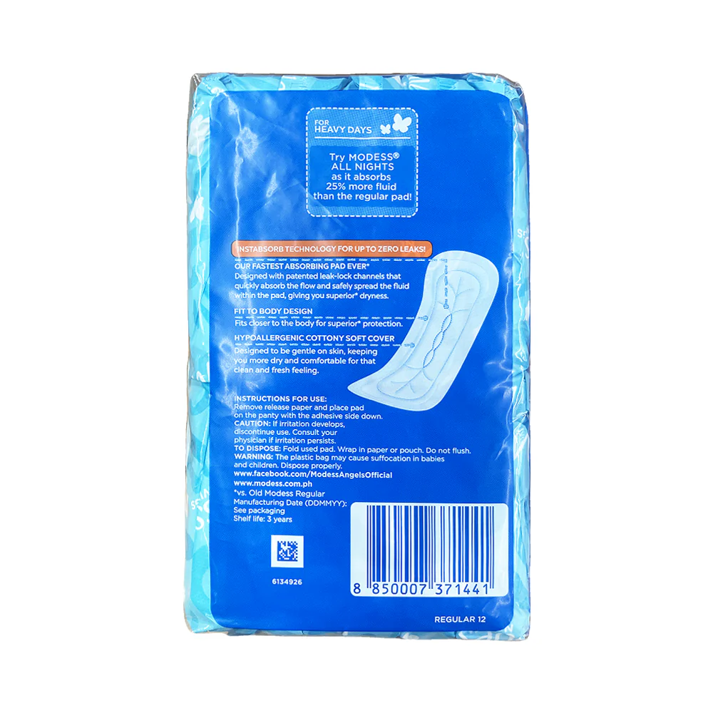 Modess Maxi Regular Cottony Soft Cover Sanitary Napkin Non-Wing x 12's - Image 2