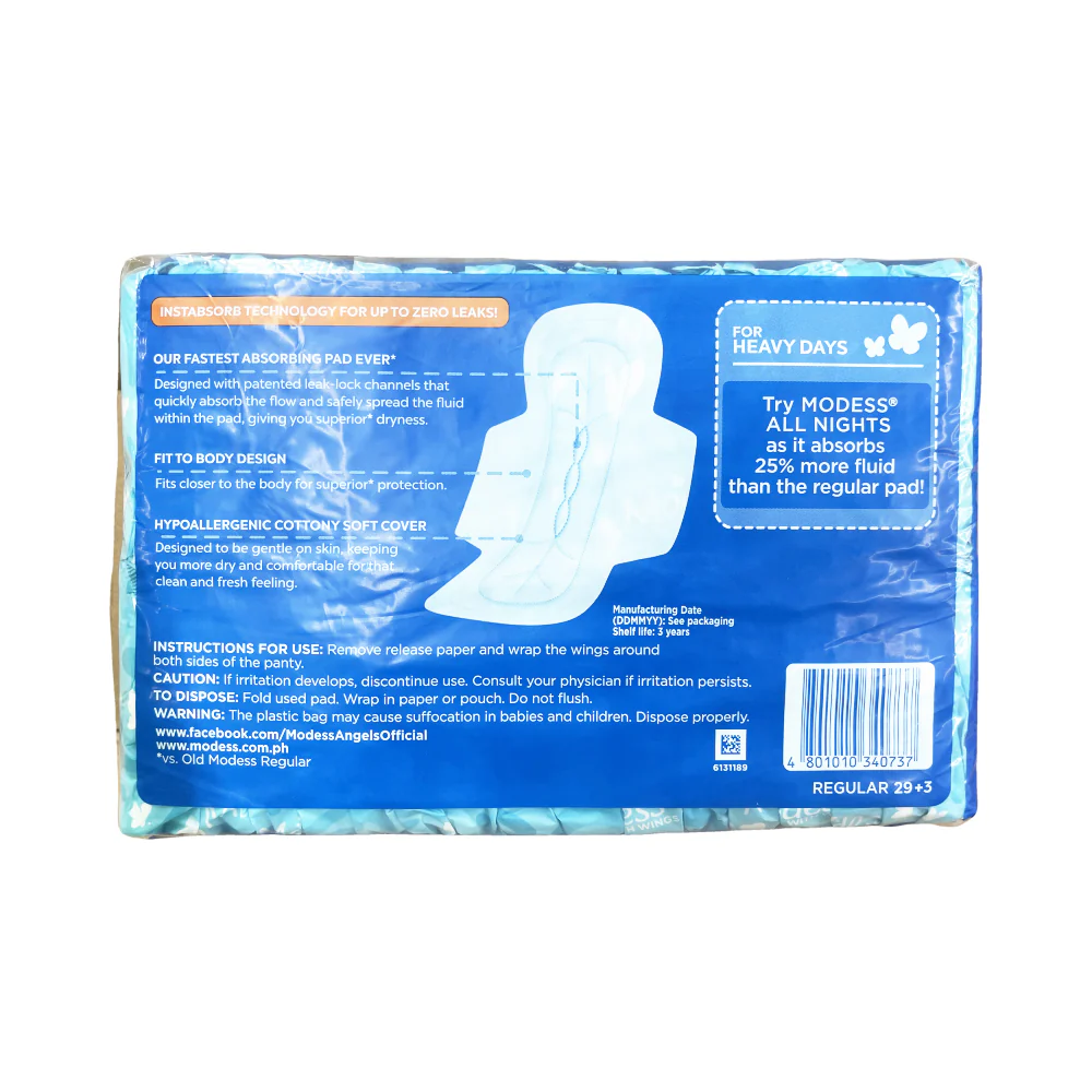 Modess Maxi Regular Cottony Soft Cover Sanitary Napkin With Wings Sulit Pack 32's - Image 2
