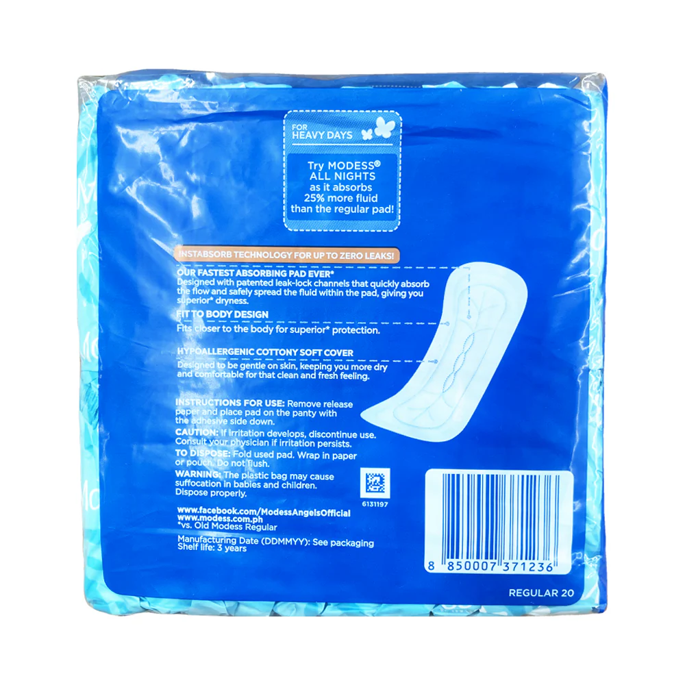 Modess Maxi Regular Cottony Soft Cover Sanitary Napkin Non-Wing Sulit Pack 20's - Image 2