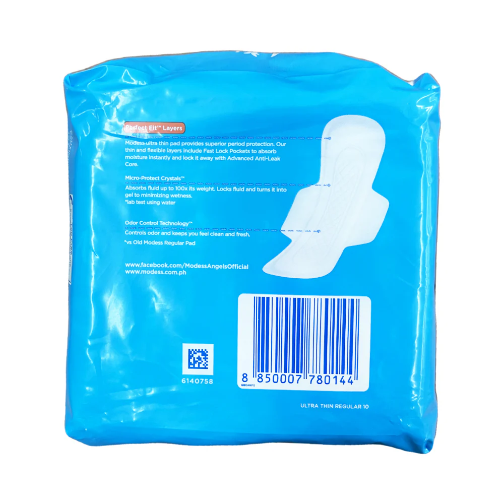 Modess Ultra Thin Regular Cottony Soft Cover Sanitary Napkin With Wings 10's - Image 2