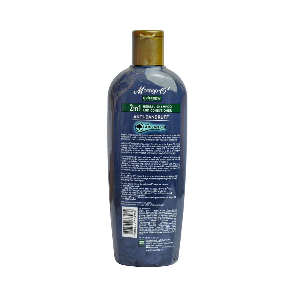 Moringa O2 Malunggay 2in1 Herbal Shampoo And Cond Anti-Dandruff With Argan 350ml - Image 2