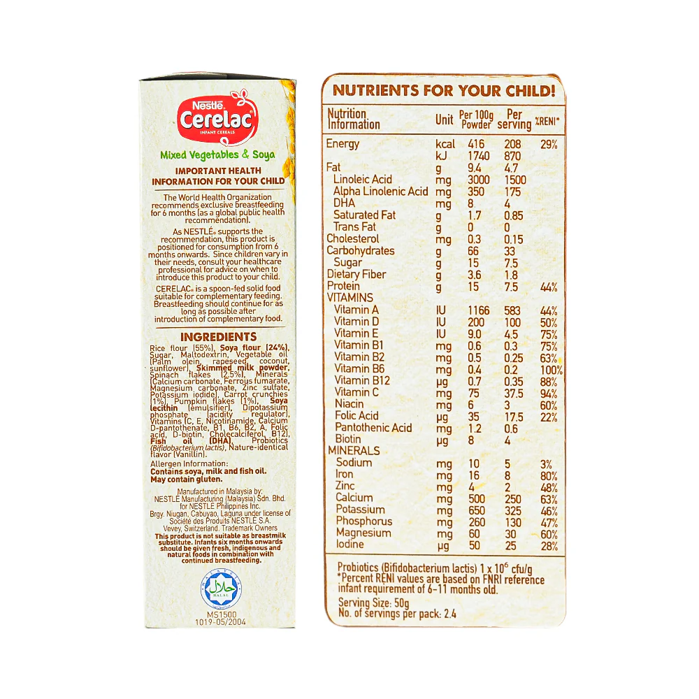 Nestle Cerelac Baby Food Mix Vegetable And Soya 120g - Image 3