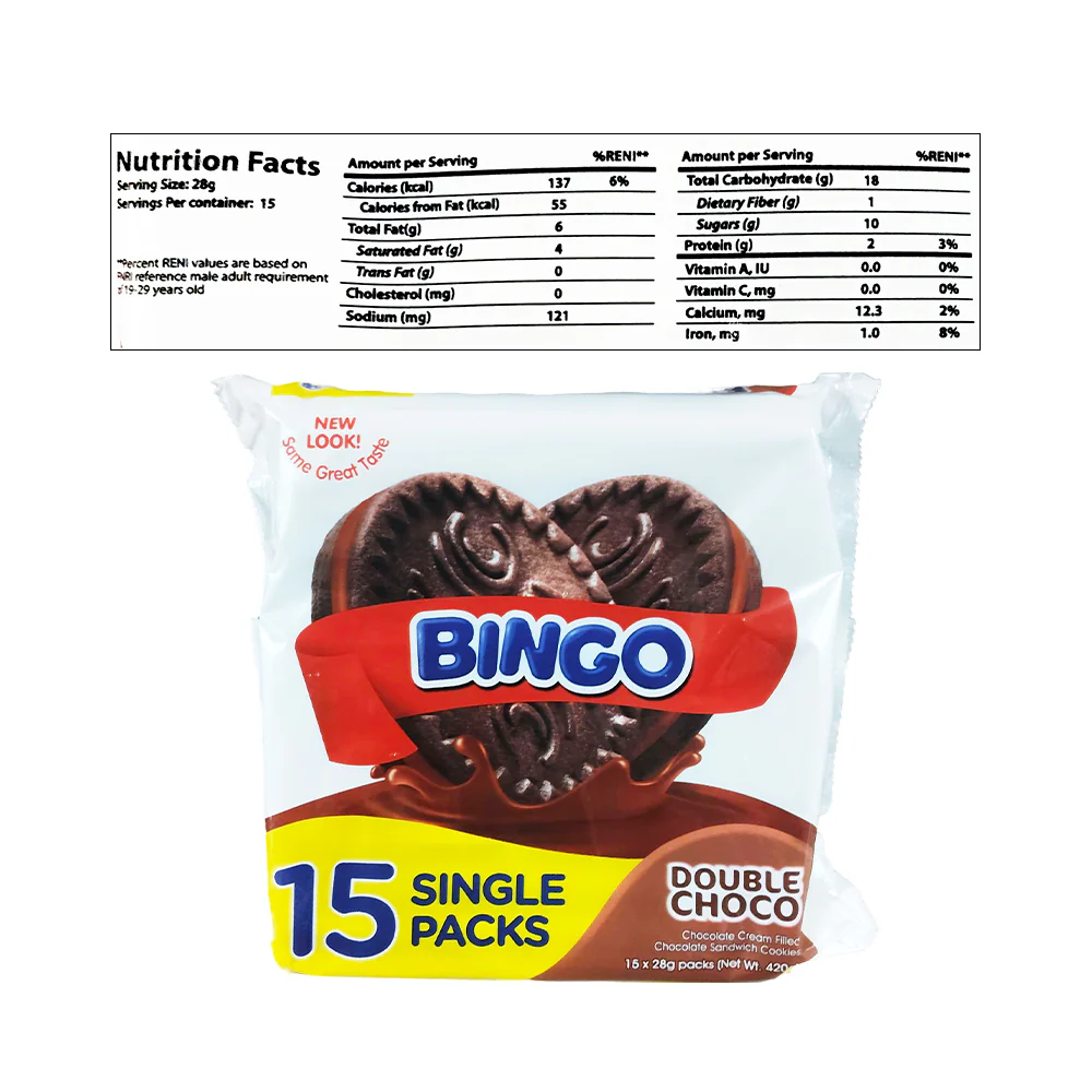 Nissin Bingo Sandwich Cookies Double Choco 28g x 15's - Image 2