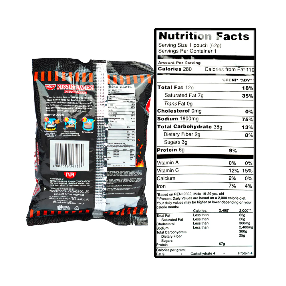Nissin Instant Noodle Ramen Spicy Hot Beef 62g - Image 2