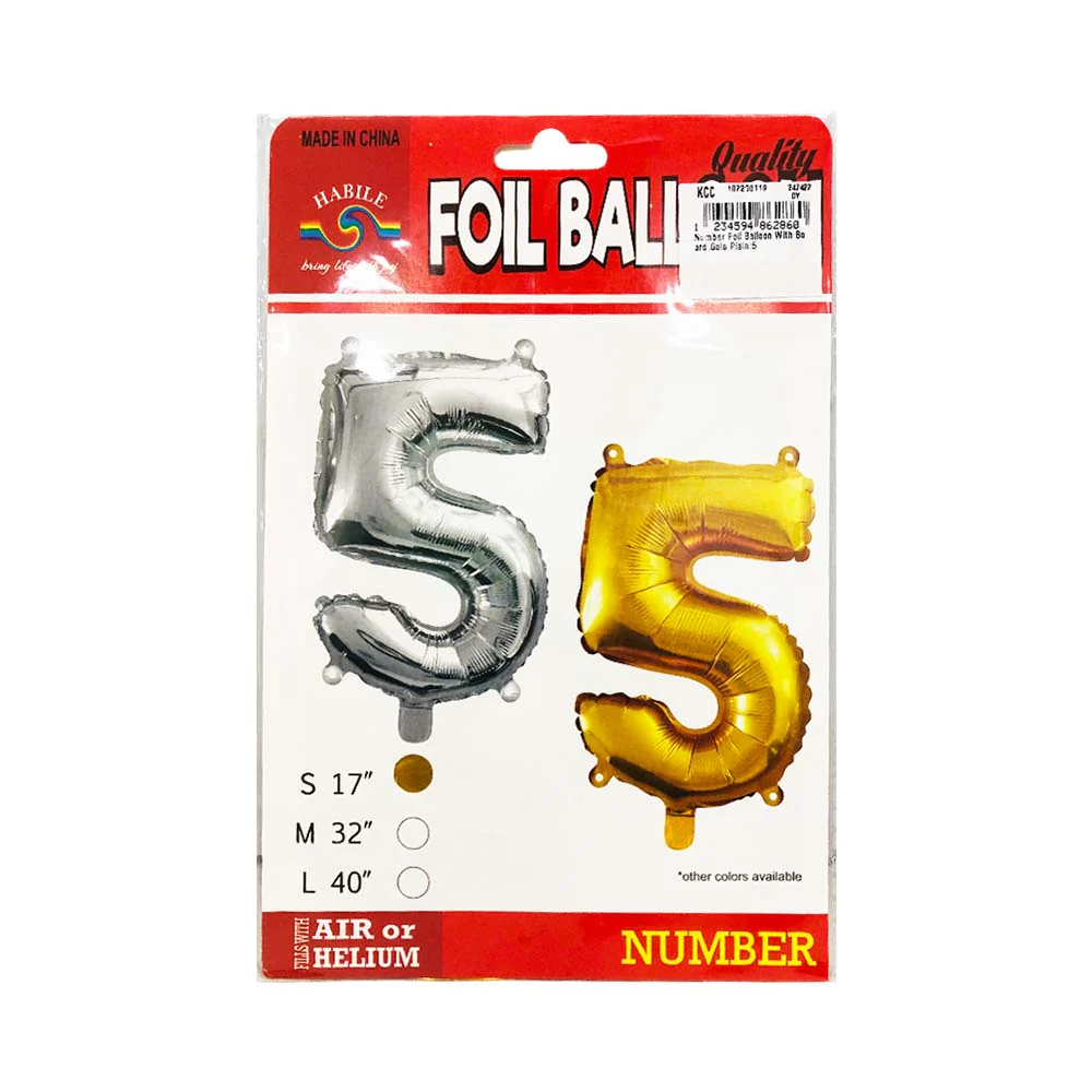 Number Foil Balloon Gold 17in - Image 5