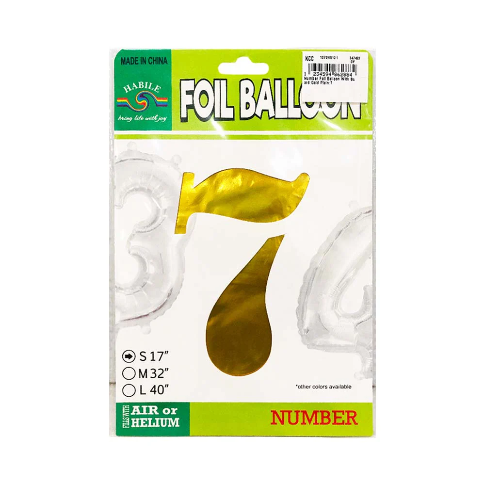 Number Foil Balloon Gold 17in - Image 9