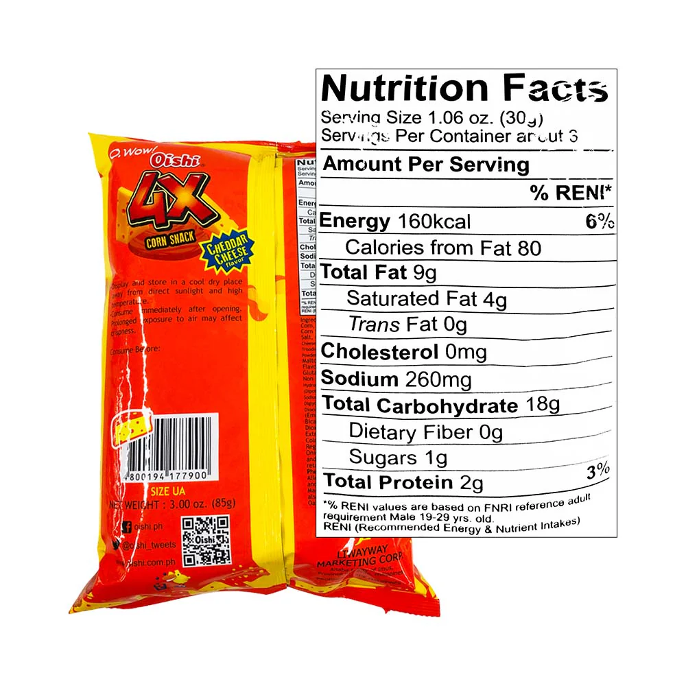 Oishi 4x Corn Snack Cheddar Cheese 85g - Image 2