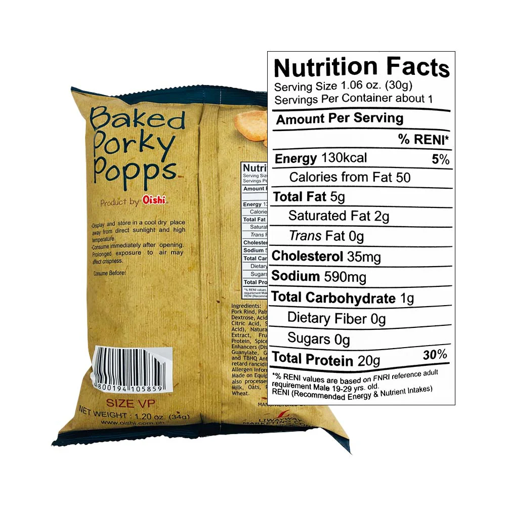 Oishi Baked Porky Popps Classic Vinegar 34g - Image 2