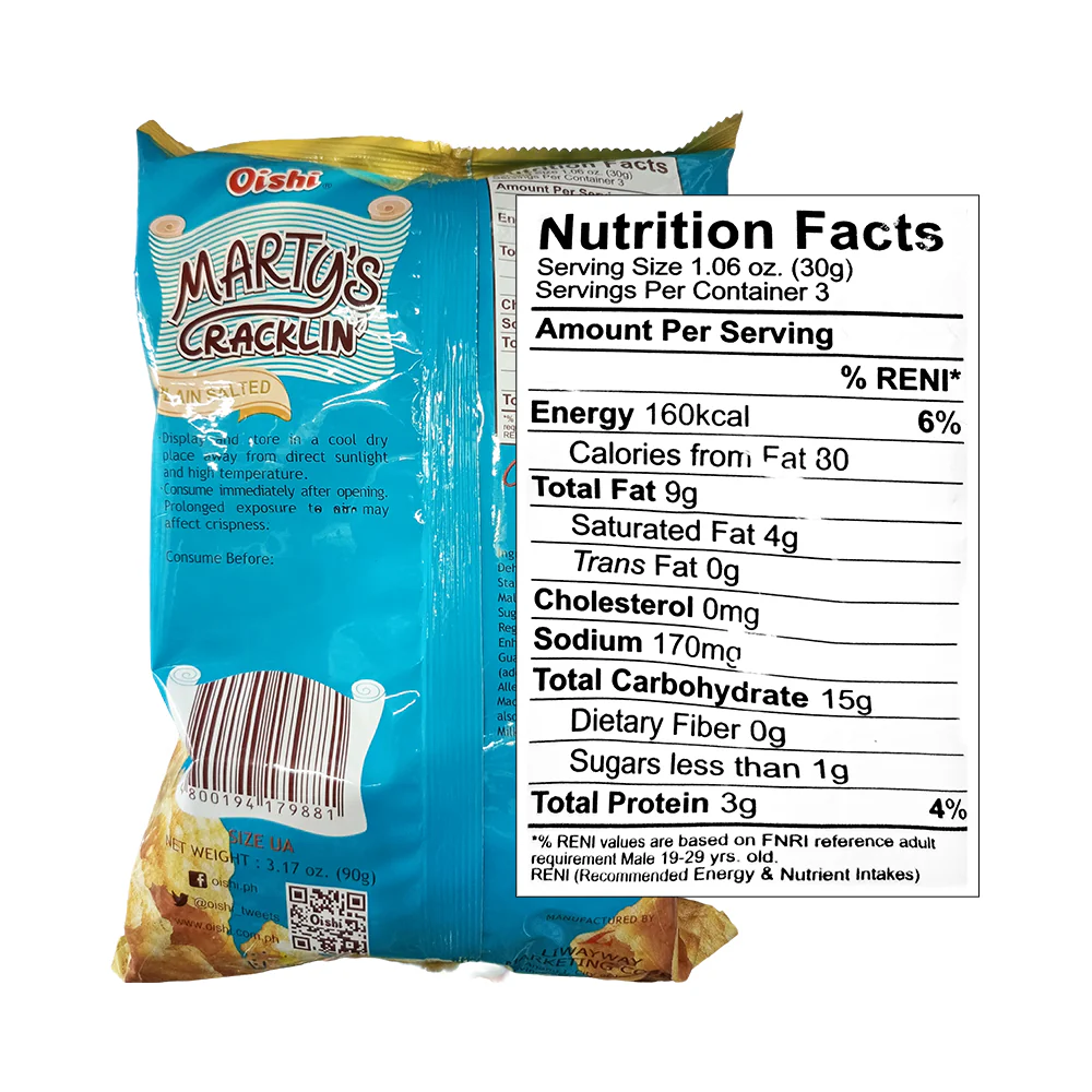 Oishi Marty's Cracklin' Plain Salted 90g - Image 2