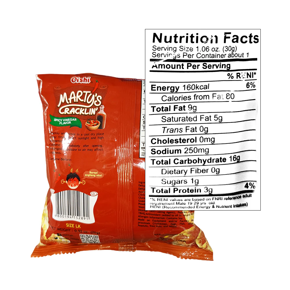 Oishi Marty's Cracklin' Spicy Vinegar 26g - Image 2