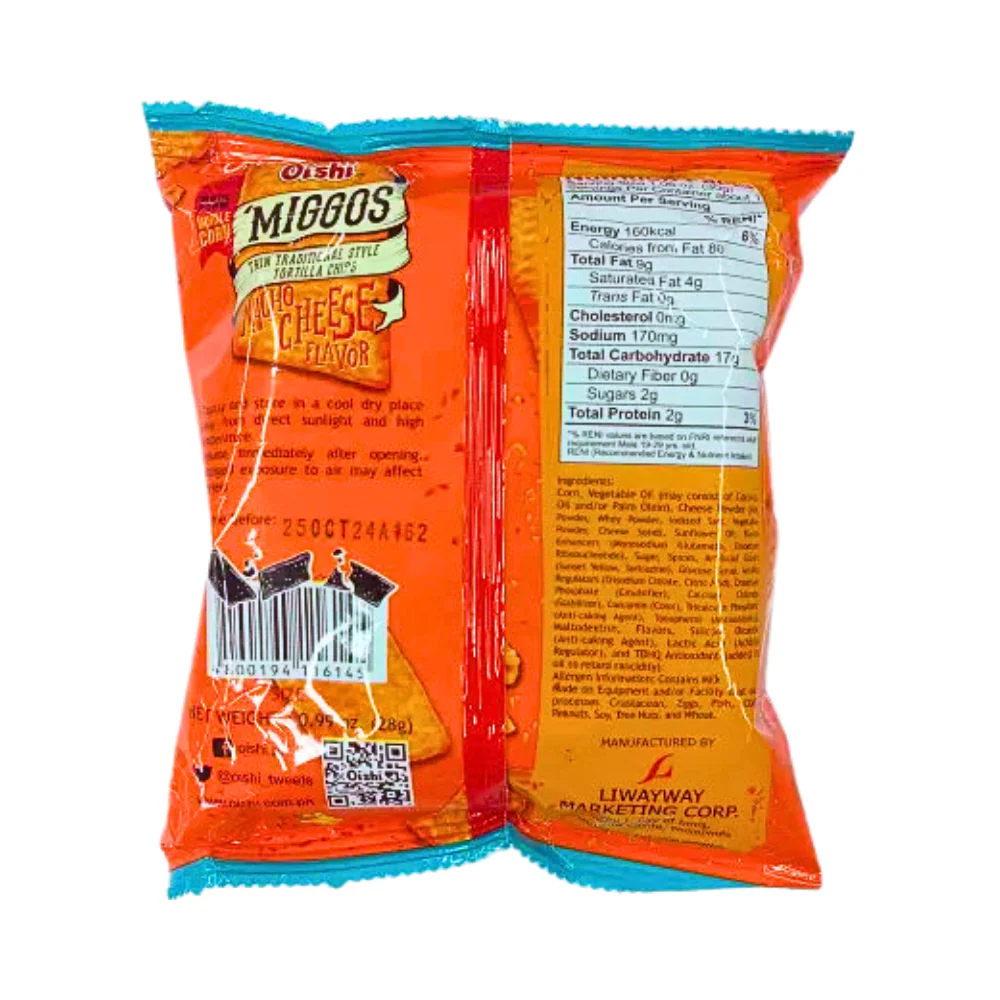Oishi Miggos Tortilla Chips Nacho Cheese 28g - Image 2