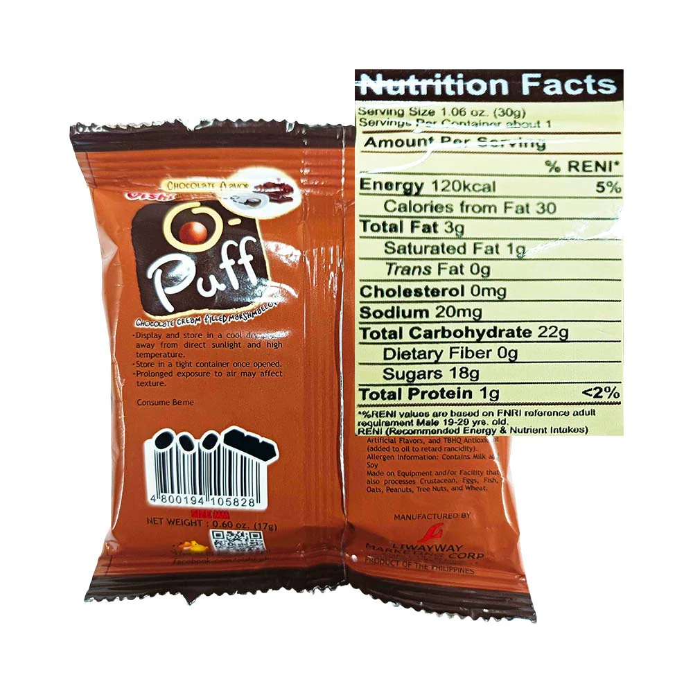 Oishi O-Puff Cream Filled Marshmallow Choco 17g - Image 2