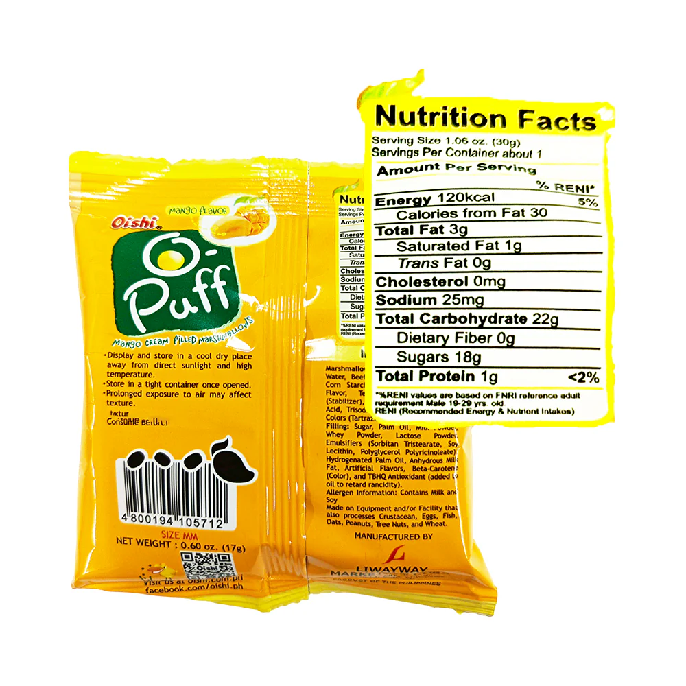 Oishi O - Puff Cream Filled Marshmallow Mango 17g - Image 2
