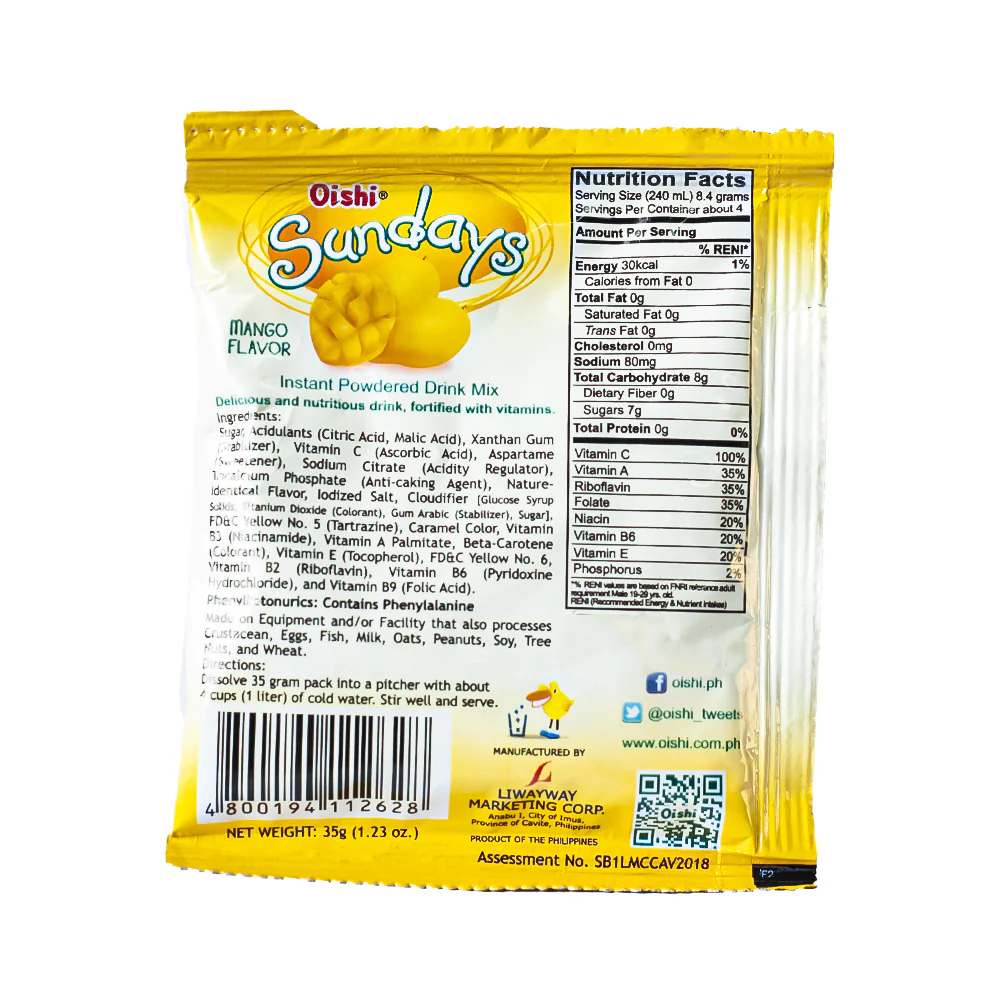 Oishi Sundays Juice Mango 35g - Image 2