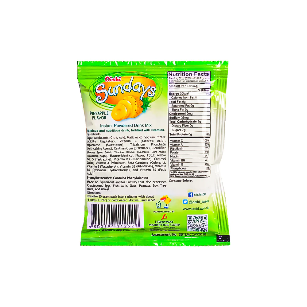 Oishi Sundays Juice Pineapple 35g - Image 2