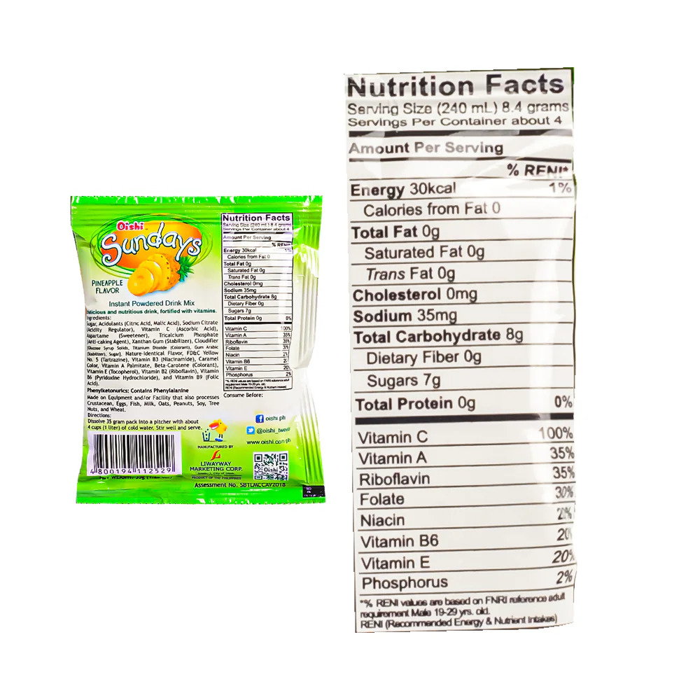 Oishi Sundays Juice Pineapple 35g - Image 3