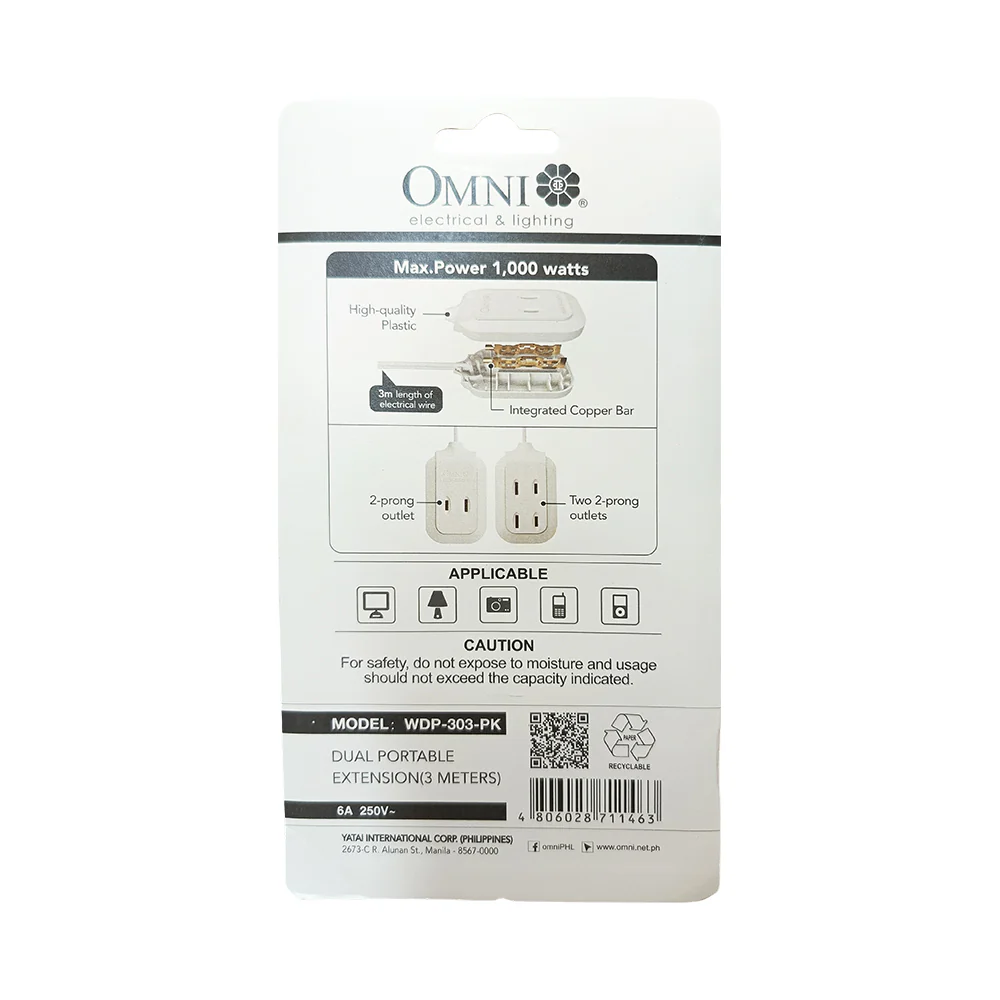 Omni WDP-303-PK Dual Portable Ext Cord 3M - Image 2