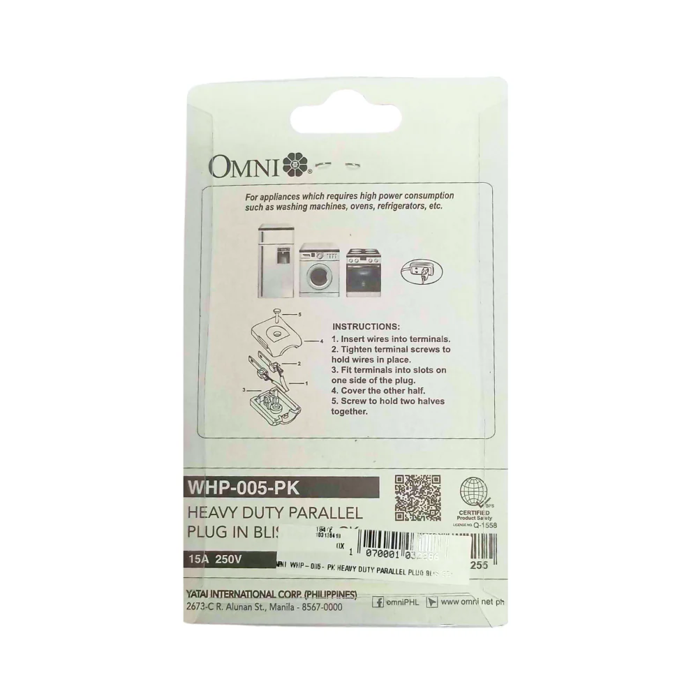 Omni  WHP-005-PK Heavy Duty Parallel Plug Blister 15Amp - Image 2