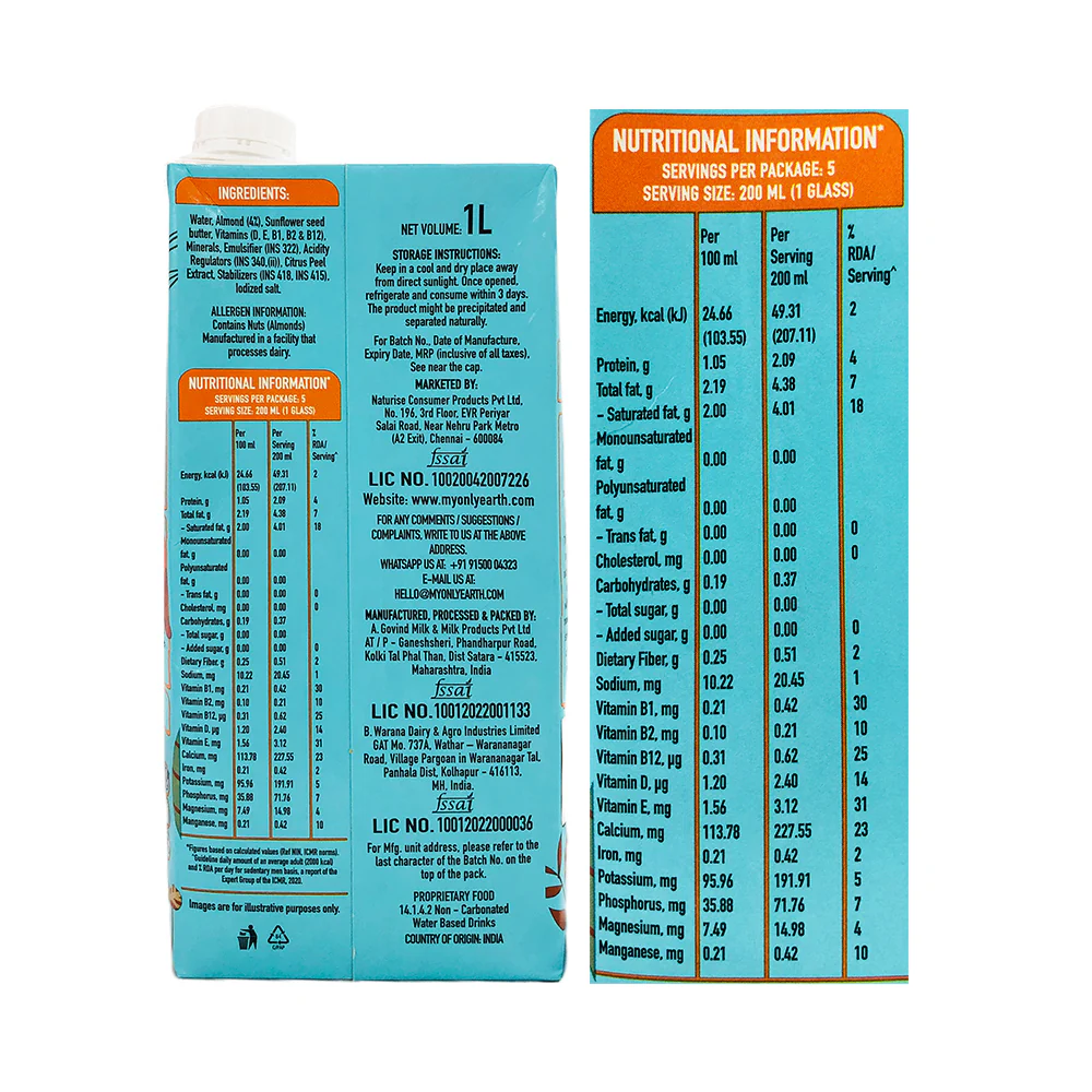 Only Earth Almond Drink 1L - Image 2